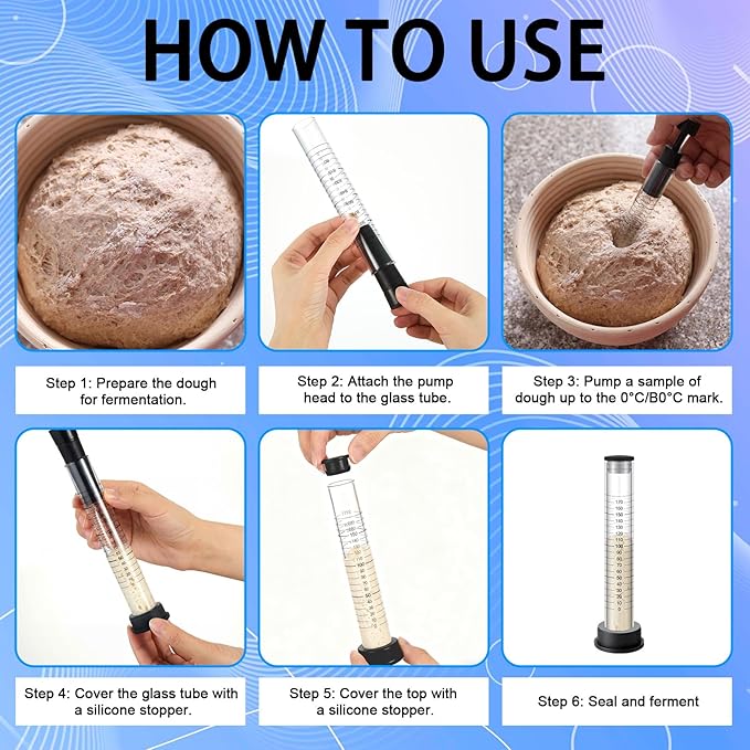 Yungyan Sourdough Aliquot Jar Kit Fermentation Tracker Sourdough Starter Tube Baking Supplies with Graduated Glass Tube Silicone Stopper Pump Cleaning Brush for Bread Proof Baking(Black)