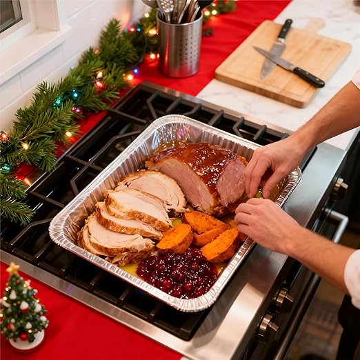 JOLLY CHEF 9x13 Aluminum Foil Pans (30 Pack) - Disposable Half Size Deep Steam Foil Pans for Roasting Turkey, Lasagna, Casseroles - Thanksgiving, Christmas, Parties, Catering