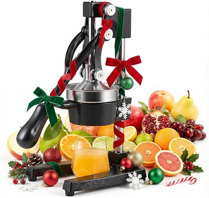 CO-Z Manual Citrus Juicer, Commercial Grade Cast Iron Orange Juicer, Professional Heavy Duty Juice Press with Removable Strainer, Manual Juice Extractor for Orange Lemon Pomegranate Citrus, Black