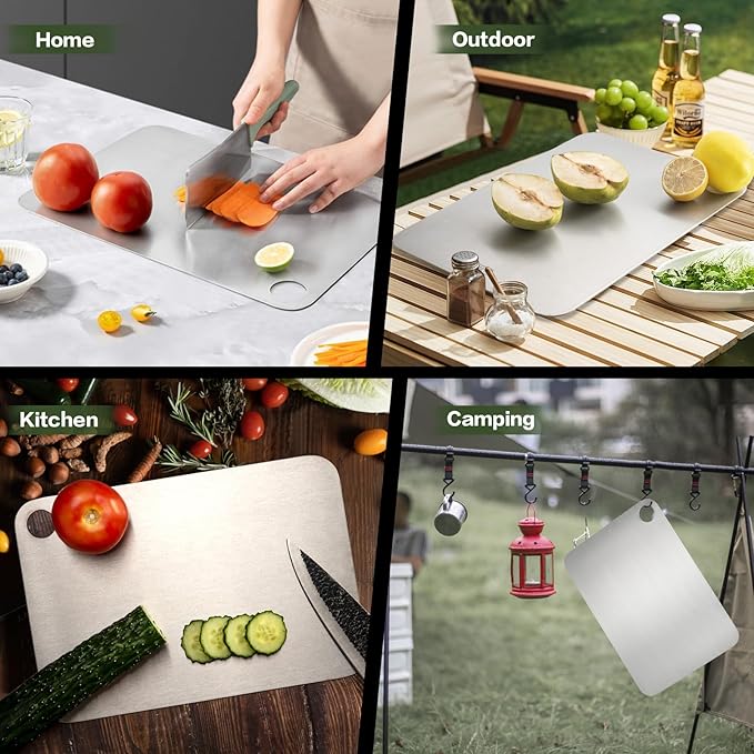 Titanium Cutting Board, 15” Non Toxic Cutting Boards for Kitchen - Cutting Edge Hygiene & Durability, Double Sided Pure Titanium Cutting Mat for Meat Fruit & Vegetable, L Size