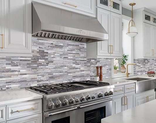 2 Sheets Peel and Stick Backsplash, Distressed Wood with Metal Silver Self Adhesive Wall Tiles Upgrade Your Kitchen Backsplash, RV, Fireplace