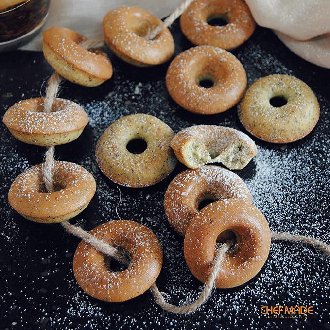CHEFMADE Donut Pan, Nonstick Mini 12 Cavity Ring Doughnut Pan for Baking, Set of 2