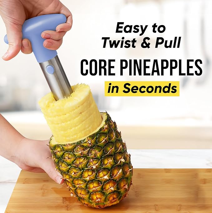 Zulay Kitchen Stainless Steel Pineapple Corer & Slicer + Eye Removal Tool – Heavy Duty Pineapple Cutter with Reinforced Blade – Effortless Pineapple Core Remover & Slicer - Periwinkle Blue