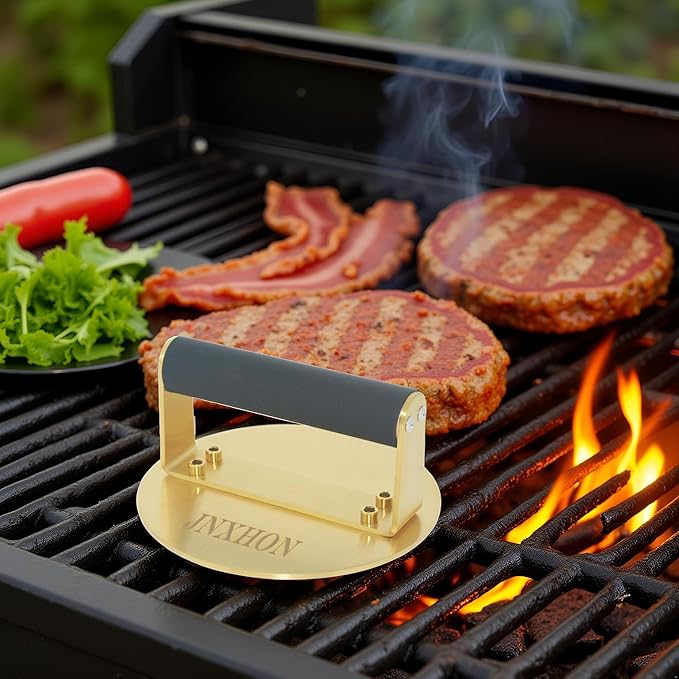 Titanium Burger Press with Anti-Scald Handle, Titanium Burger Smasher, Hamburger Press for Griddle, Bacon Press, Grill Press, Ground Beef Patty Press (6")
