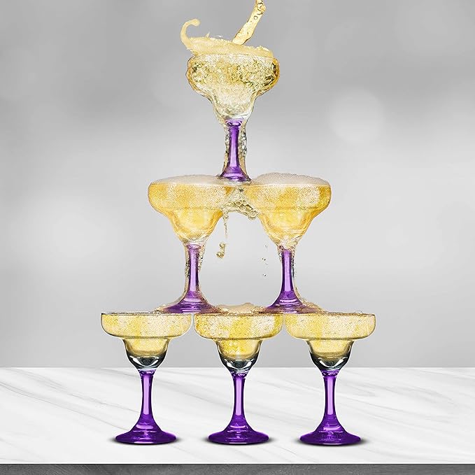 DISCOUNT PROMOS 10 Margarita Glasses Set, 9 oz. - Classic, Smooth, Barware, Glassware - Purple