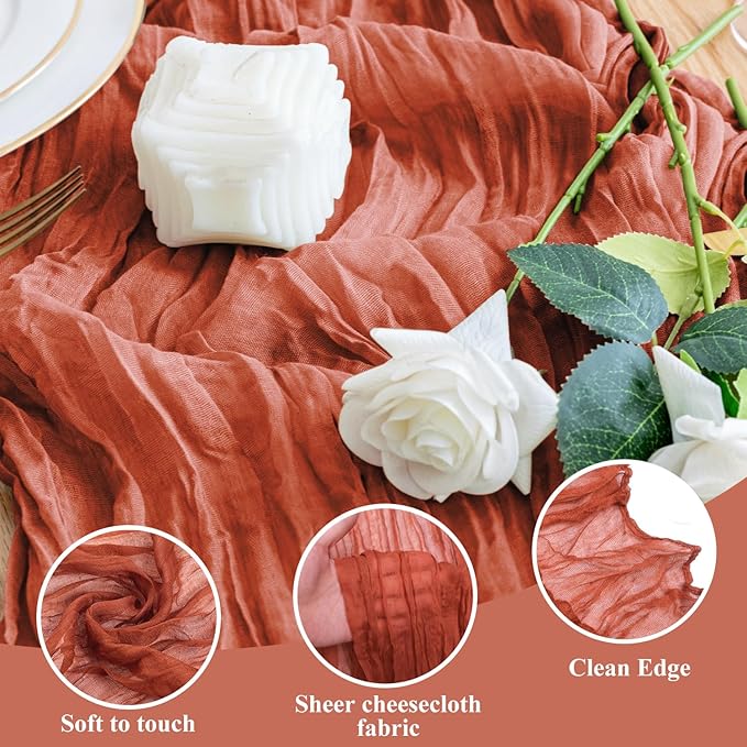 Wokceer Cheesecloth Table Runner 6Pack 10FT Terracotta Fall Cheese Cloth Table Runner Boho Gauze for Party Thanksgiving Long Rustic Sheer Runners for Baby Bridal Shower Wedding Easter
