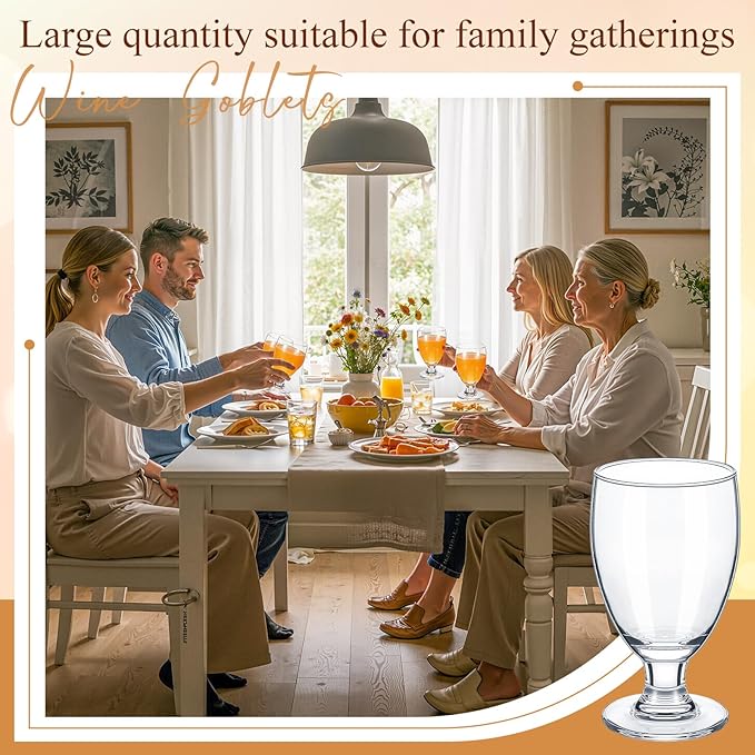 Patelai Set of 6 Clear Glasses 10.5 oz Water Goblet Glass Stemmed Water Glasses for Juice Wine Beer Tea Milk Cold Beverages Drinks Dishwasher Safe