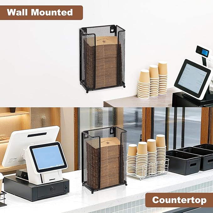 Coffee Cup Sleeve Holder Wall Mount or Countertop, Paper Cup Sleeve Organizer Dispenser for Coffee Station Bar Restaurant Breakroom, Black