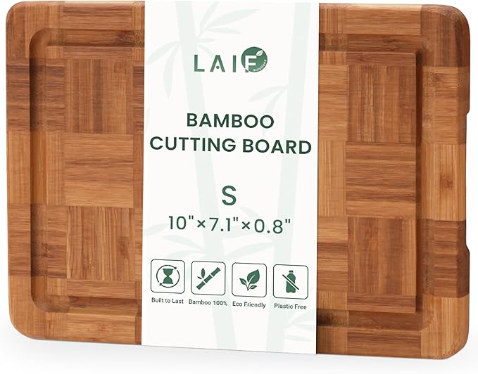 Premium Carbonized Bamboo Cutting Boards – Durable Wooden Chopping Boards with Juice Grooves – Small, Medium, Large & 3-Piece Set – Eco-Friendly, Thick, Crack-Resistant, Easy Grip (Small)