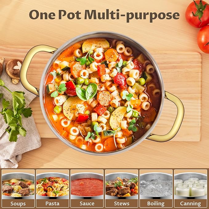 BEZIA 12 Qt Stainless Steel Stock Pot with Lid, Induction Ready Large Soup Pot with Lid, Tri-ply Bottom for Even Heat, Kitchen Cooking Pots for Canning, Stews, and Bulk Cooking