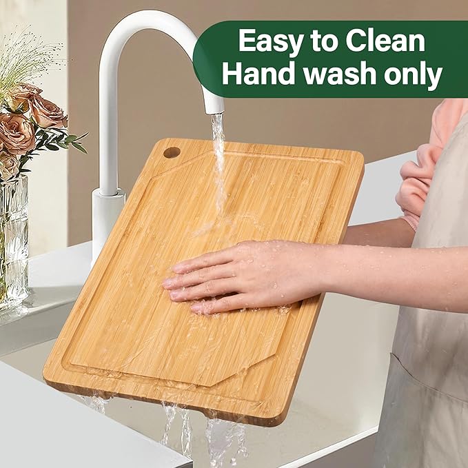 Bamboo Cutting Board Set of 3, Cutting Boards For Kitchen with Juice Groove, Bamboo Chopping Board Set, Serving Board Set for Meat, Vegetable and Cheese