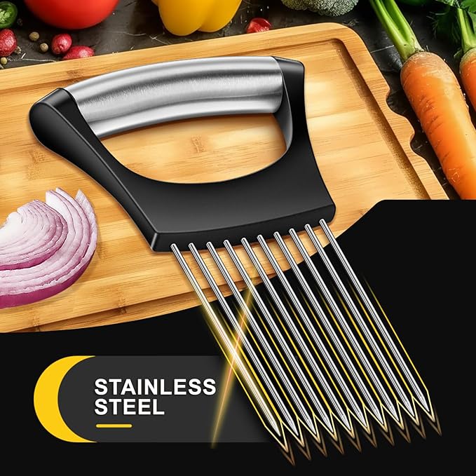 Premium Onion Slicer, Stainless Steel Onion Holder for Slicing Onion, Kiwifruit, Tomatoes, Avocados, Eggs, Lemon, Meat, Third Generation Onion Cutter