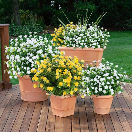 24PCS Artificial Flowers, Fake Artificial Greenery UV Resistant No Fade Faux Plastic Plants for Wedding Bridle Bouquet Indoor Outdoor Home Garden Kitchen Office Table Vase(White)