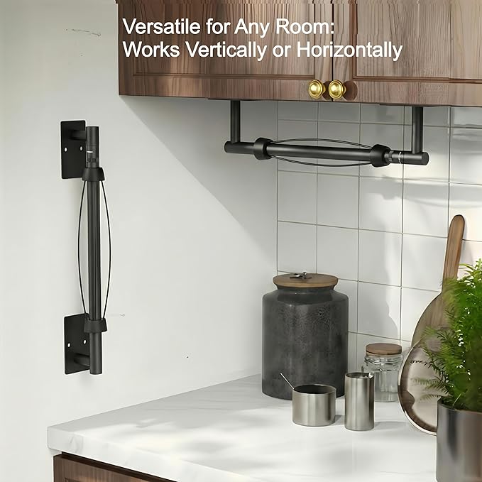 FORIOUS Paper Towel Holder Under Cabinet, Single Hand Operable with Adjustable Damping for Easy Tear, Adhesive or Drill Wall Mount, 304 Commercial Paper Towel Holder for Kitchen Bathroome, Matte Black