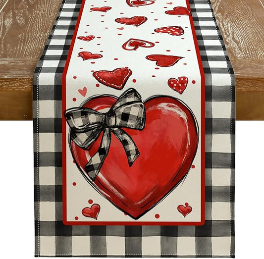 GEEORY Valentine's Day Table Runner 13 x 60 Inch, Red Hearts Polka Dots Decorative Farmhouse Table Decoration for Kitchen Dinning, Indoor Outdoor Dinner Party GT138-60