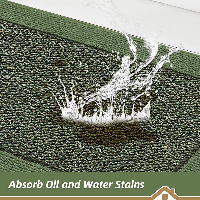 BEQHAUSE Kitchen Rugs and Mats Set of 2 Non-Slip Kitchen Mats for Floor, Absorbent and Stain Resistant Kitchen Runner, Machine Washable Rugs for Kitchen, Laundry & Sink, 24"x36"+24"x60", Green