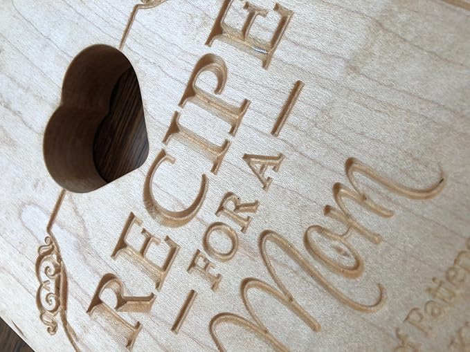 Maple Wood Cutting Board with Heart Design, Recipe for a Mom Engraving, Decorative Kitchen Display, Paddle Shaped Cutting Board, Mother's Day Gift