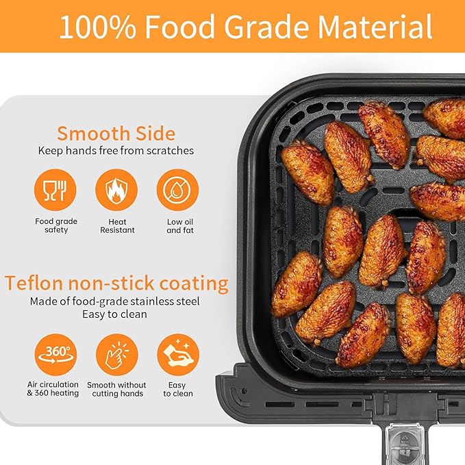 Air Fryer Grill Pan for COSORI Air Fryer TurboBlaze 6 Qt, Non-Stick 8.9’’*8.9’’Square Air Fryer Rack Replacement Parts Accessories Grill Plate Crisper Plate Tray with Rubber Bumpers, Dishwasher Safe