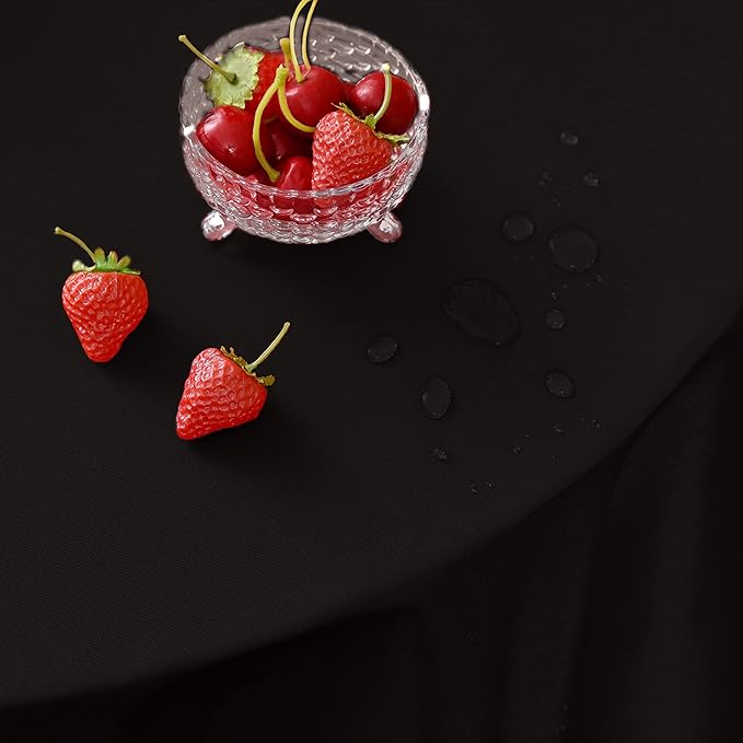 MEANMOY Black 210 GSM Water & Stain Resistant Round Tablecloth for Circle Table - Solid 108 Inch Table Cloth Cover in Wrinkle Free Durable Washable Polyester Fabric for Wedding, Party, Banquet