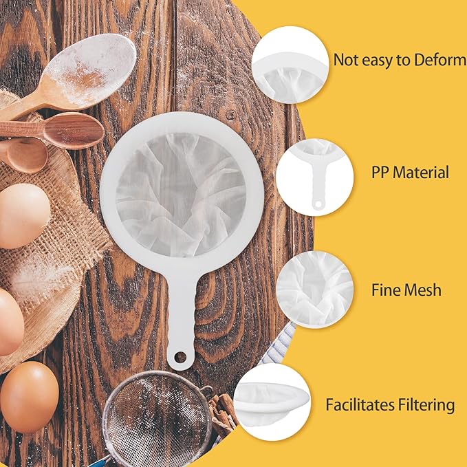Uenhoy 2 Pcs Ultra-Fine Nylon Mesh Strainers 100/200 Mesh Kitchen Food Yogurt Mesh Sieve, Plasitc Colander with Handle, Sieve Filter for Food Tea Juice Coffee Milk Liquids