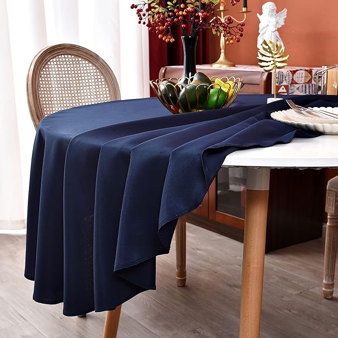 MEANMOY 2 Pack Navy Blue 210 GSM Water & Stain Resistant Round Tablecloth - Solid 60 Inch Circle Table Cloth Cover in Wrinkle Free Washable Wipe Clean Polyester for Wedding, Party, Banquet (2 Pcs)