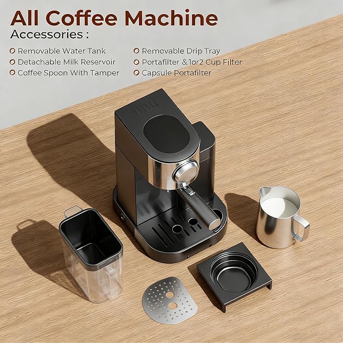 Electactic 20 Bar Professional Compact Espresso Cappuccino Machine with Touch Screen & Auto Milk Frother, Stainless Steel Coffee Maker for Cappuccino, Latte