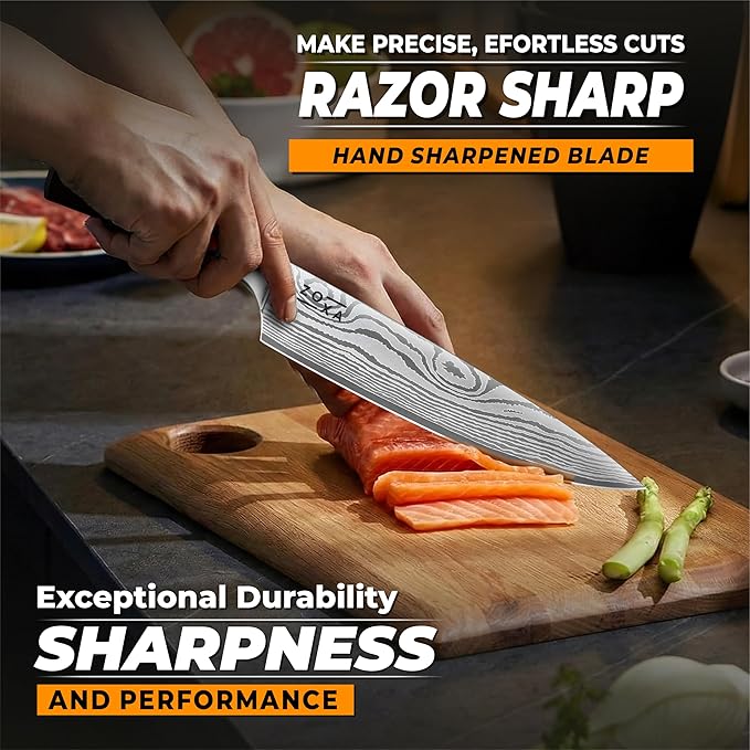 Kitchen Knife Set Professional Chef Knives, 8-Piece Stainless Steel Knife Set with Santoku, Nakiri, Bread, Paring, Boning Knives & Pakkawood Handle