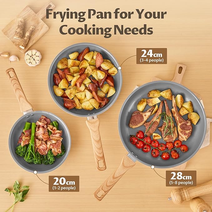 BLAZANT Non Stick Frying Pans Set, 3 Pieces Ceramic Frying Pan, Nonstick Skillet Set, Molecular-bonded Induction Base, Kitchen Chef's Pan, Omelet Pans, PFAS/PTFE Free, Compatible with All Stovetops