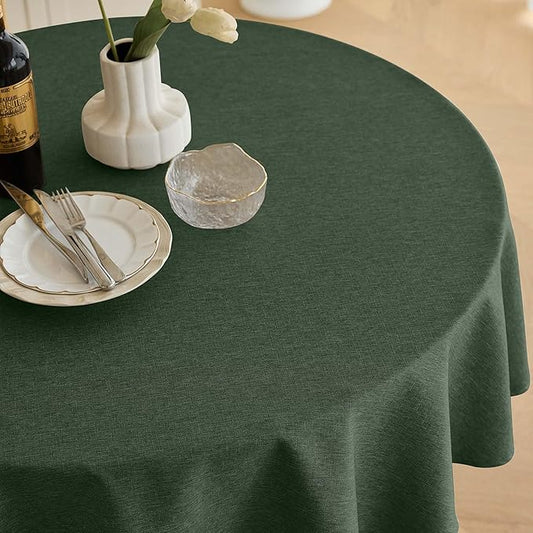 Waterproof Round Tablecloth for Round Dining Table, Decorative Rustic Wipeable Table Cloths Cover Indoor Outdoor Use for Holiday,Wedding, Kitchen (70 Inch,Round (4-6 Seats),Dark Green)