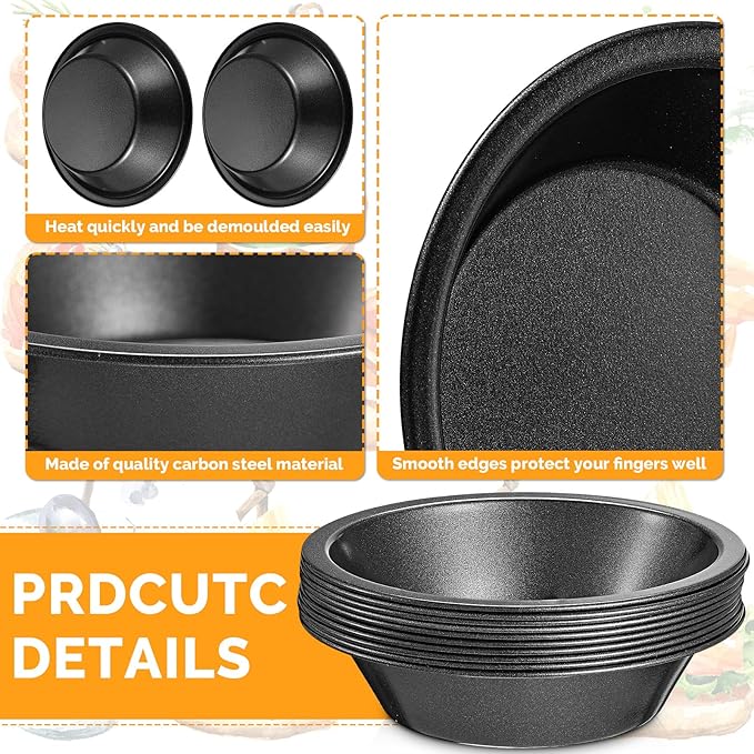 Gandeer 8 Pcs mini pie tins Pie Pan Dish for Baking Carbon Steel Pizza Nonstick Plate Bakeware Set Oven Air Fryer Cake Bread Meat (4 Inch,Black)