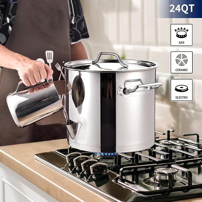 ARC 24QT Stainless Steel Tamale Steamer Pot with Easy-fill Water Spout, Seafood Crab Steamer with Divider and Rack, 6 Gallon
