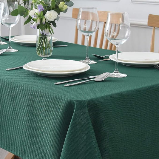 maxmill Textured Rectangular Tablecloth Water Resistance Antiwrinkle Spillproof Soft Jacquard Table Cloth for Dining Room, Buffet Banquet Parties and Holiday Dinners, 60 x 104 Inch, Hunter Green