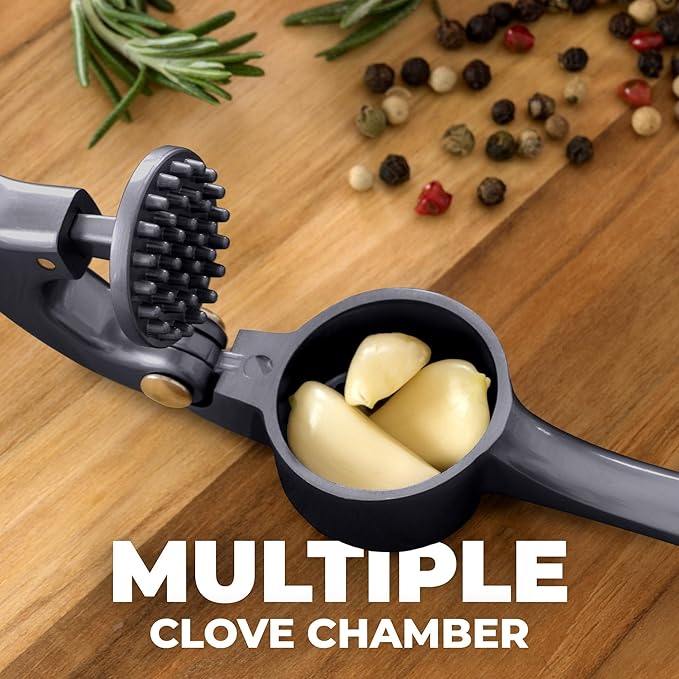 Zulay Kitchen Premium Garlic Press - Durable Garlic Masher with Soft, Easy to Squeeze Handle - Garlic Mincer Tool - Sturdy Easy to Clean Garlic Crusher (Dark Gray)