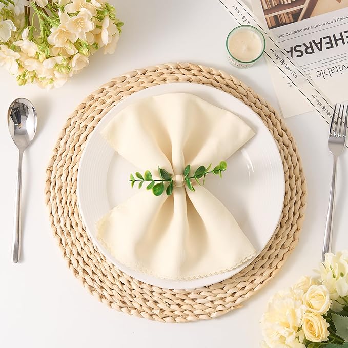 APTWOW Spring Napkin Rings Set of 12, Boho Eucalyptus Leaf Napkins Rings, Wood Bead Farmhouse Easter Napkin Holder for Weddings Christmas Party Table Decor