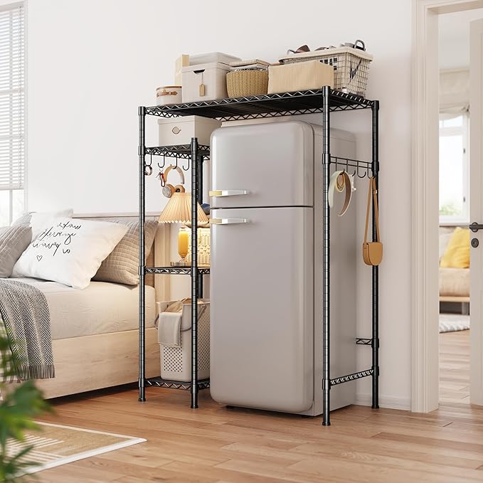 REIBII Mini Fridge Stand Small Refrigerator Storage Shelves,4 Tier Space-Saving Coffee Bar Cabinet, Adjustable Utility Microwave Stand Storage,Shelf for Dorm Kitchen Living Room,38.1Wx18.11Dx52.36H
