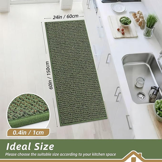 BEQHAUSE Kitchen Runner Rugs 24"x60", Non-Slip Kitchen Mats for Floor, Super Absorbent and Stain Resistant Kitchen Rug, Machine Washable Rugs for Kitchen, Hallway, Laundry & Sink, Green
