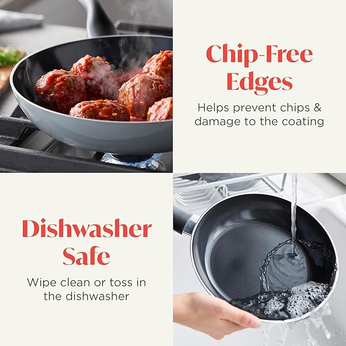 Lumenflon Deco 11” Nonstick Frying Pan Skillet, Made in Italy, Diamond Ceramic PFAS-Free, Dishwasher & Metal Utensil Safe, Durable Gloss Enamel Finish, Stay-Cool Handle, High Walls-Extra Room, Gray