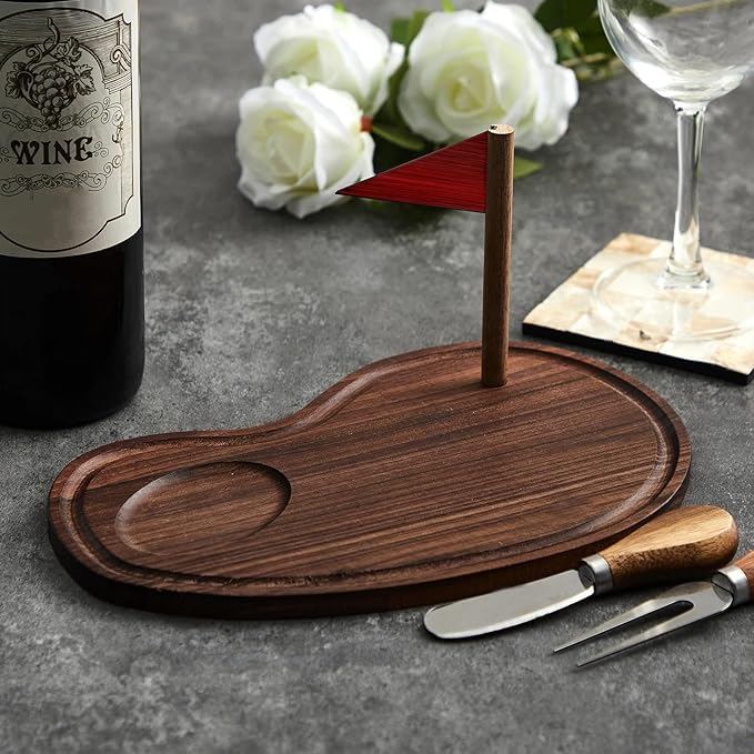 Ziliny Golf Cheese Board Gift Set Golf Party Favor Prizes Charcuterie Wood Board with Knives and Box Father Day Gift for Dad Grandpa Party Tournament Game(Walnut,15 x 8.3 x 0.47 ")