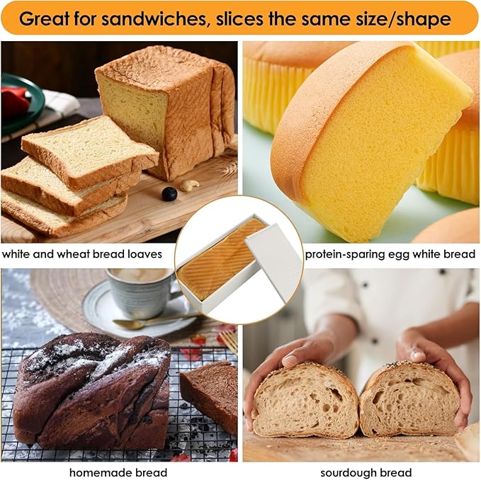 Spmarkt 2-Pack Beige Pullman Loaf Pan with Lid, Long Nonstick Bread Pan for Toast & Sandwich Bread, Cream White Nonstick Loaf Pan, 3 Vented Holes & Ridged Design, Great for Baking Lovers and Home Use