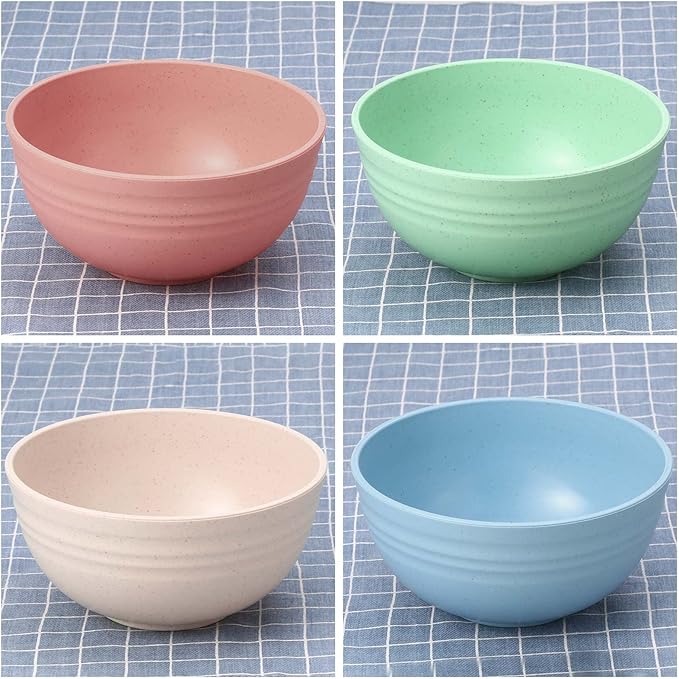 Eccliy 24 Pcs Wheat Straw Bowl Sets, Unbreakable Cereal Bowl 24 oz, Microwave and Dishwasher Safe Bowls for Cereal, Salad, Snack and Soup, Winter Style(Pink, Mint Green, Blue, Beige)