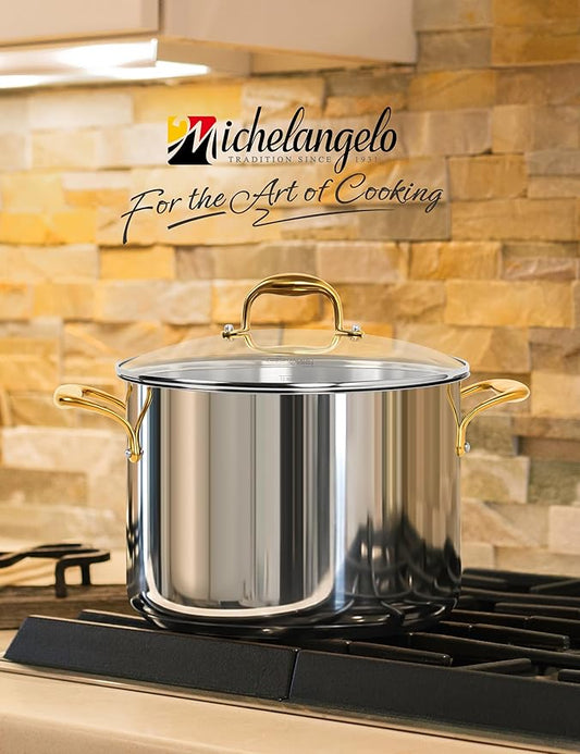 MICHELANGELO Stainless Steel Stock Pot with Lid - 12 Quart Soup Pot with Ergonomic Handle, Large Cooking Pots for StewSoup, Suitable for All Stoves