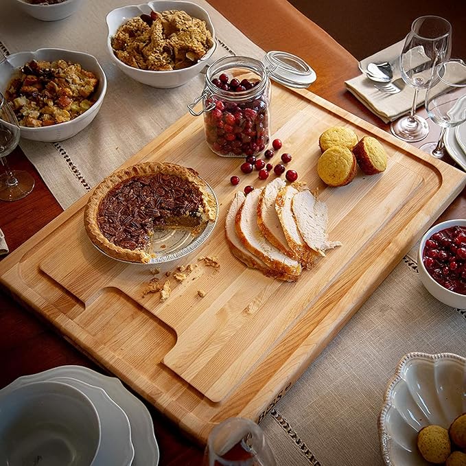 John Boos Aujus Series Rectangular Wooden Maple Cutting Board 20”x15” – 1.5” Thick, 12-lb Reversible Butcher Block with Sloped Juice Groove, Edge-Grain & Finger Grips – Made in the USA