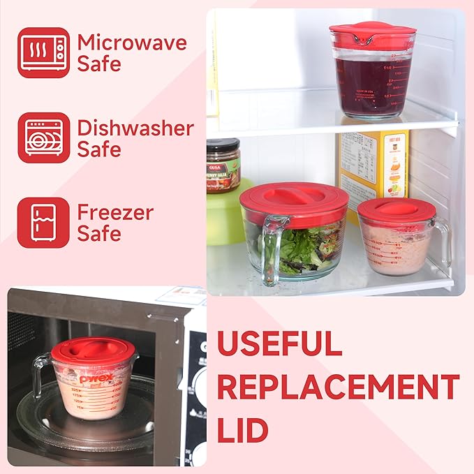 1 Pack Silicone Replacement Lids, Only Fit For Pyrex 4-Cup Tempered Glass Liquid Measuring Cups, Reusable & Food-Grade Silicone, Dishwasher & Microwave Safe (Cups not Included)