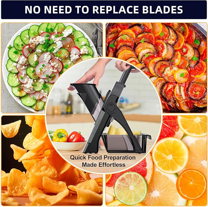Safe Mandoline Slicer for Kitchen, Adjustable Thickness 0.1-8 mm, Professional Vegetable Slicer, Potato Slicer, Food Chopper French Fry Cutte, Mandolin, Chopping Artifact Fast Veggie (Black Knight)