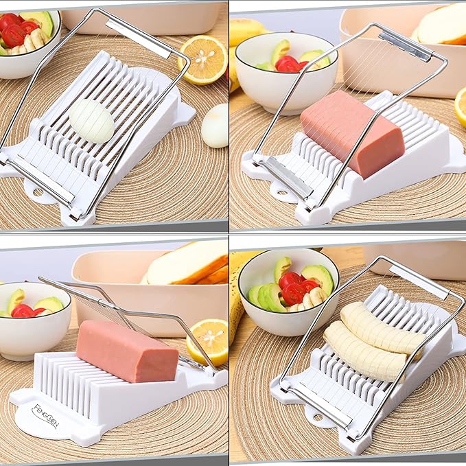 Egg slicer Luncheon Meat Slicer,Egg slicer for hard boiled eggs FENGCHEN Spam slicer With 10 Singing Cutting Wires in Stainless Steel