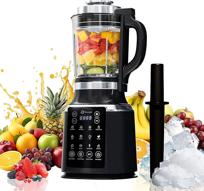 Glass Blenders for Kitchen with Tamper, Blender for Smoothies, Professional Blenders 1500W Motor, 9 Adjustable Speeds, 14 Preset Programs, High-Speed Heating Blender for Nut Milk, Soups, Sauces & More