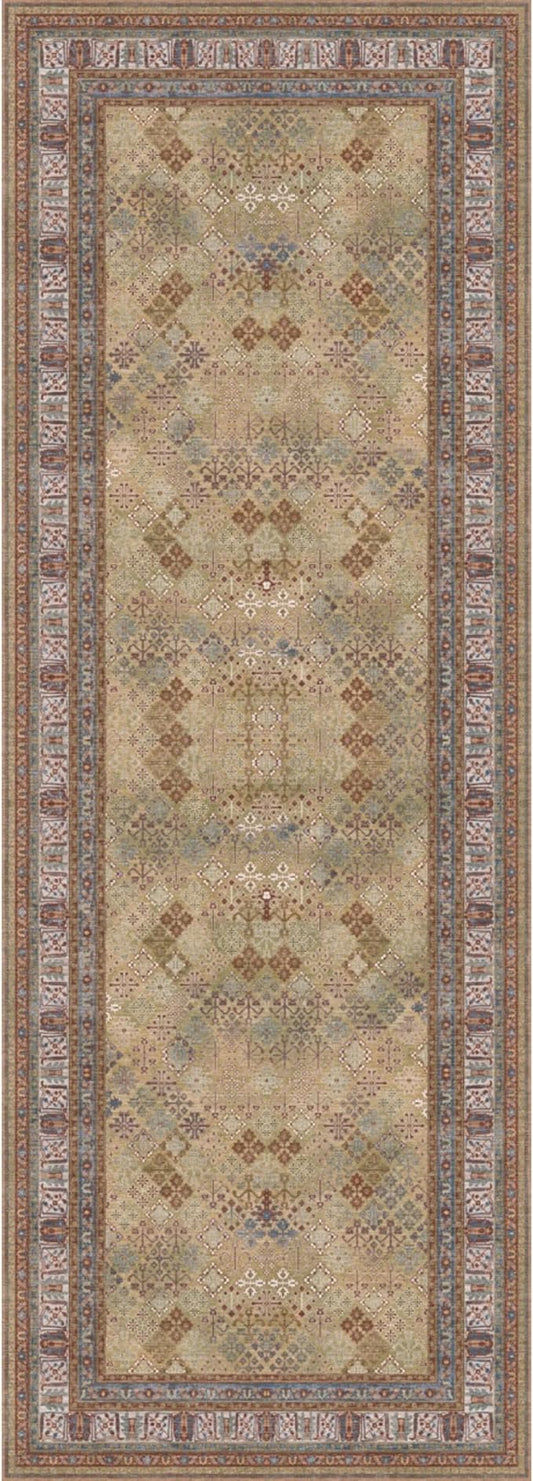 Kuden 2'6"x12 Runner Rug, Machine Washable Area Rug with Non-Slip Backing, Vintage Style, Soft, Easy Clean, Low Pile Rug for Hallway, Entryway, Kitchen, Bedroom