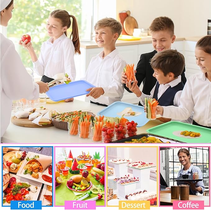 Mumufy Plastic Fast Food Trays Bulk Colorful Restaurant Serving Trays Cafeteria Rectangular Plastic Serving Platter Grill for Kitchen Restaurant Coffee(Classic Color,12 Pcs)