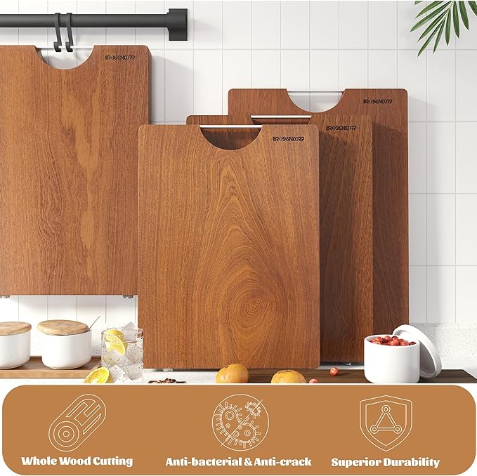 Brosisincorp Real Solid Sapele Cutting Board One Piece No Glue Non Toxic All Whole Single Wood Butcher Block Thick Hard Wood Heavy Duty Edge Grain (Small,14.17"L*9.45"W*0.98"Th)