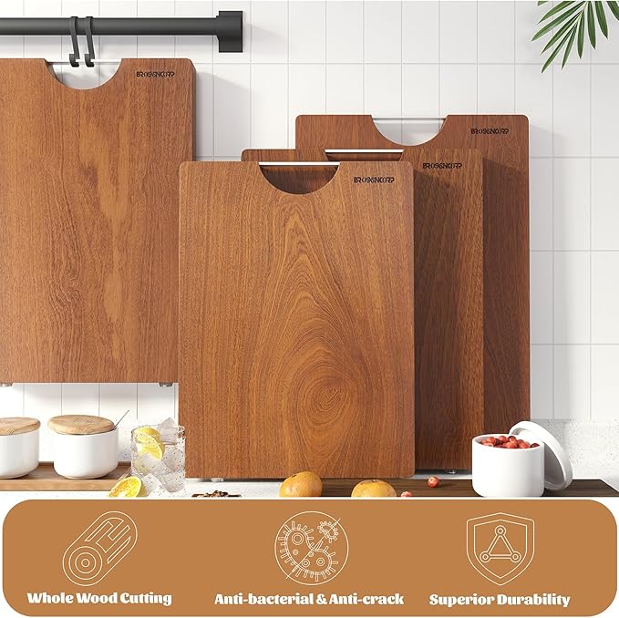 Brosisincorp Real Solid Sapele Cutting Board One Piece No Glue Non Toxic All Whole Single Wood Butcher Block Thick Hard Wood Heavy Duty Edge Grain (Large, 15.74"L*11.14"W*1.18"Th)